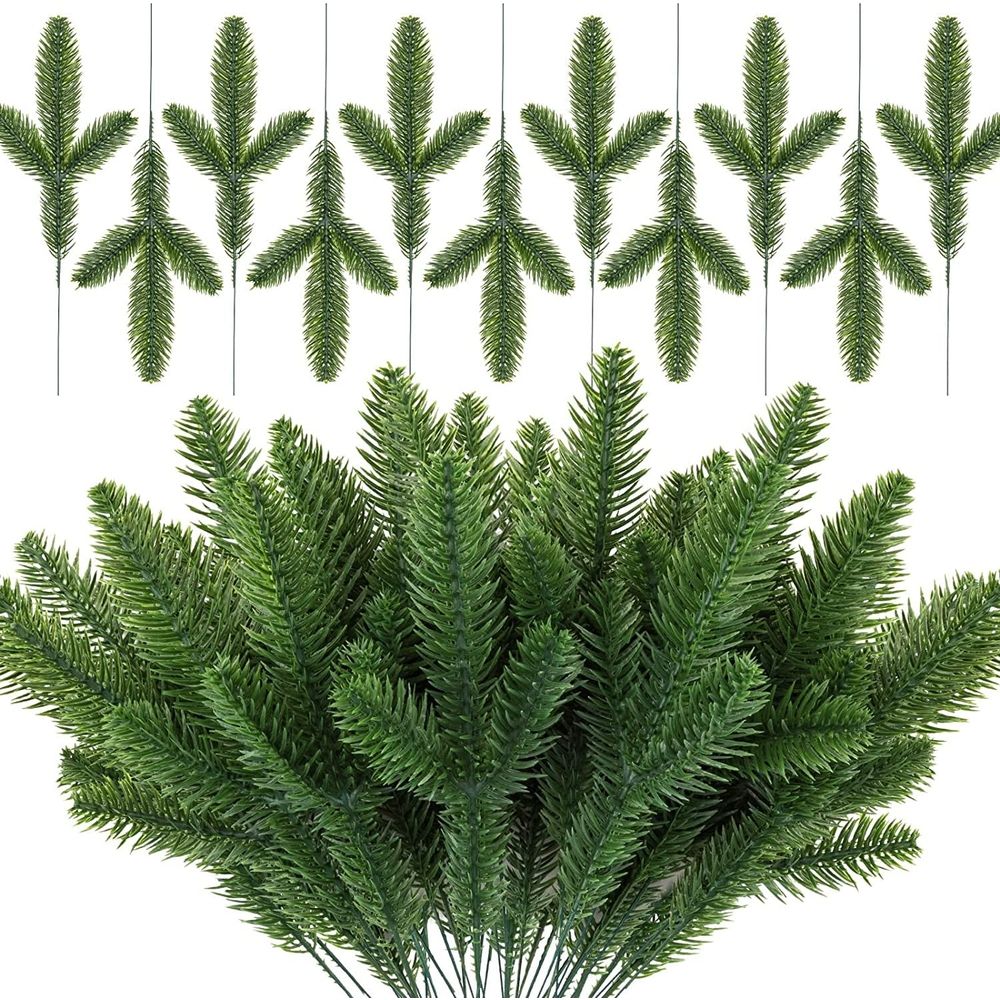 Christmas Artificial Pine Greenery Floral Picks, Evergreen Faux Fir Branch Spray Xmas Greenery Pines Twig Stems for Holiday Arrangement Wreath Garland Centerpiece Decorations