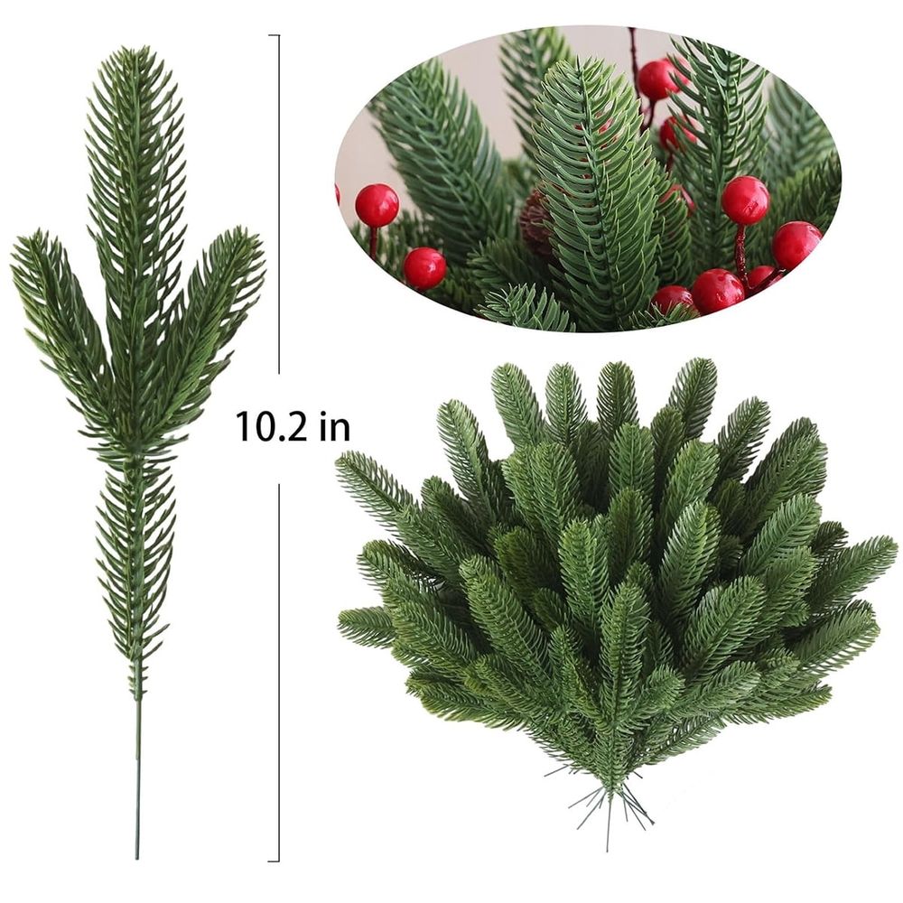 Christmas Artificial Pine Greenery Floral Picks, Evergreen Faux Fir Branch Spray Xmas Greenery Pines Twig Stems for Holiday Arrangement Wreath Garland Centerpiece Decorations