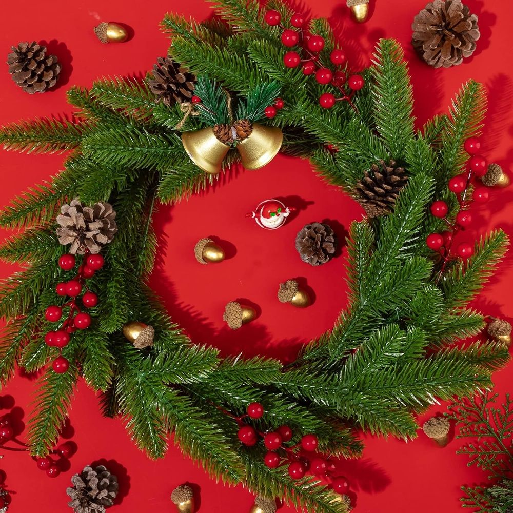 Christmas Artificial Pine Greenery Floral Picks, Evergreen Faux Fir Branch Spray Xmas Greenery Pines Twig Stems for Holiday Arrangement Wreath Garland Centerpiece Decorations