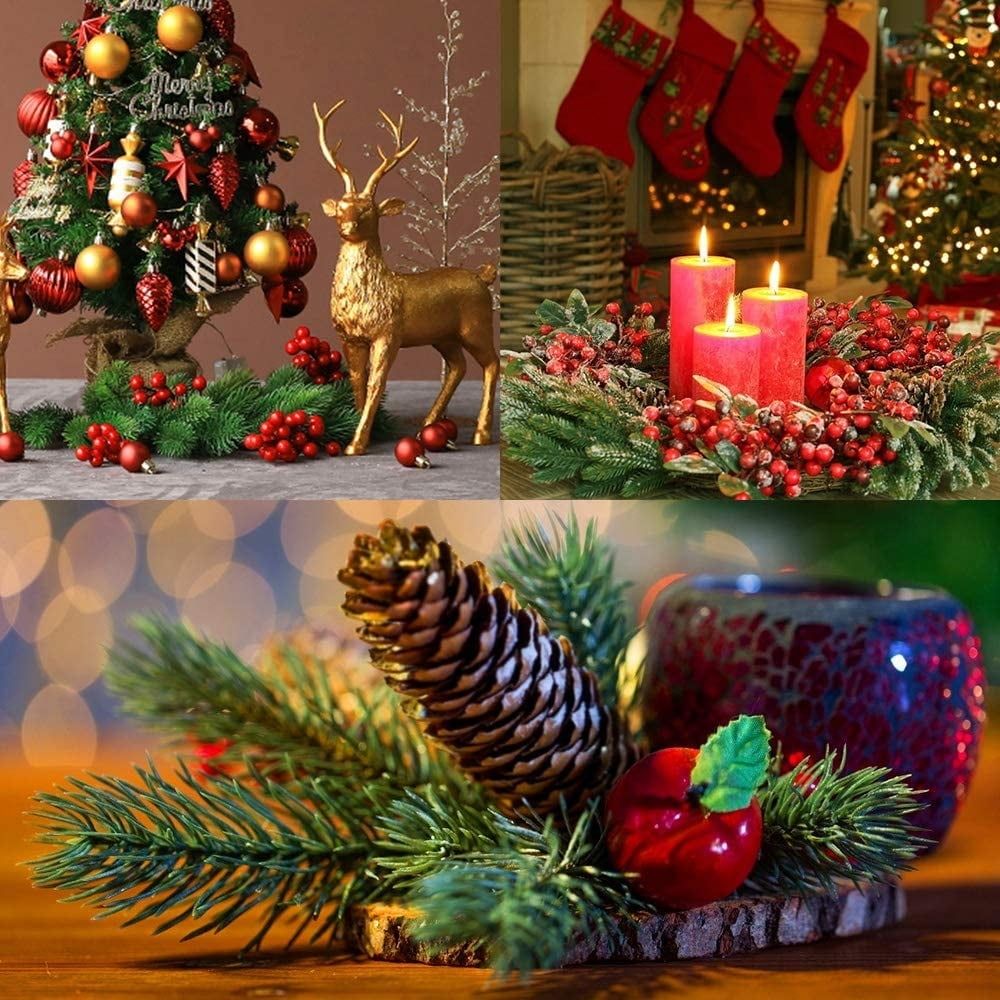 Christmas Artificial Pine Greenery Floral Picks, Evergreen Faux Fir Branch Spray Xmas Greenery Pines Twig Stems for Holiday Arrangement Wreath Garland Centerpiece Decorations