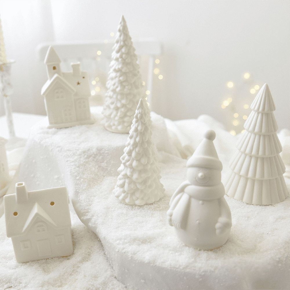 Christmas Decorations - Christmas Decorations Christmas tree Indoor - Christmas Village Lighted Ceramic Houses - White Xmas Holiday Farmhouse Rustic Decor for Home Table Room