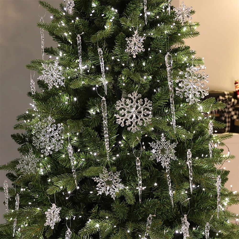 12pcs Crystal Christmas Ornaments for Tree Decorations-Hanging Acrylic Snowflake Icicle Ornaments with Drop Pendants for Winter Wonderland Chandelier Crystals Decorations Supplies