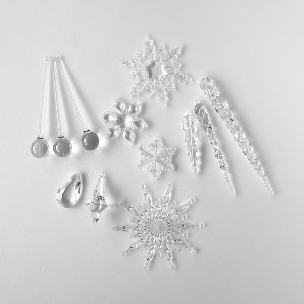 12pcs Crystal Christmas Ornaments for Tree Decorations-Hanging Acrylic Snowflake Icicle Ornaments with Drop Pendants for Winter Wonderland Chandelier Crystals Decorations Supplies