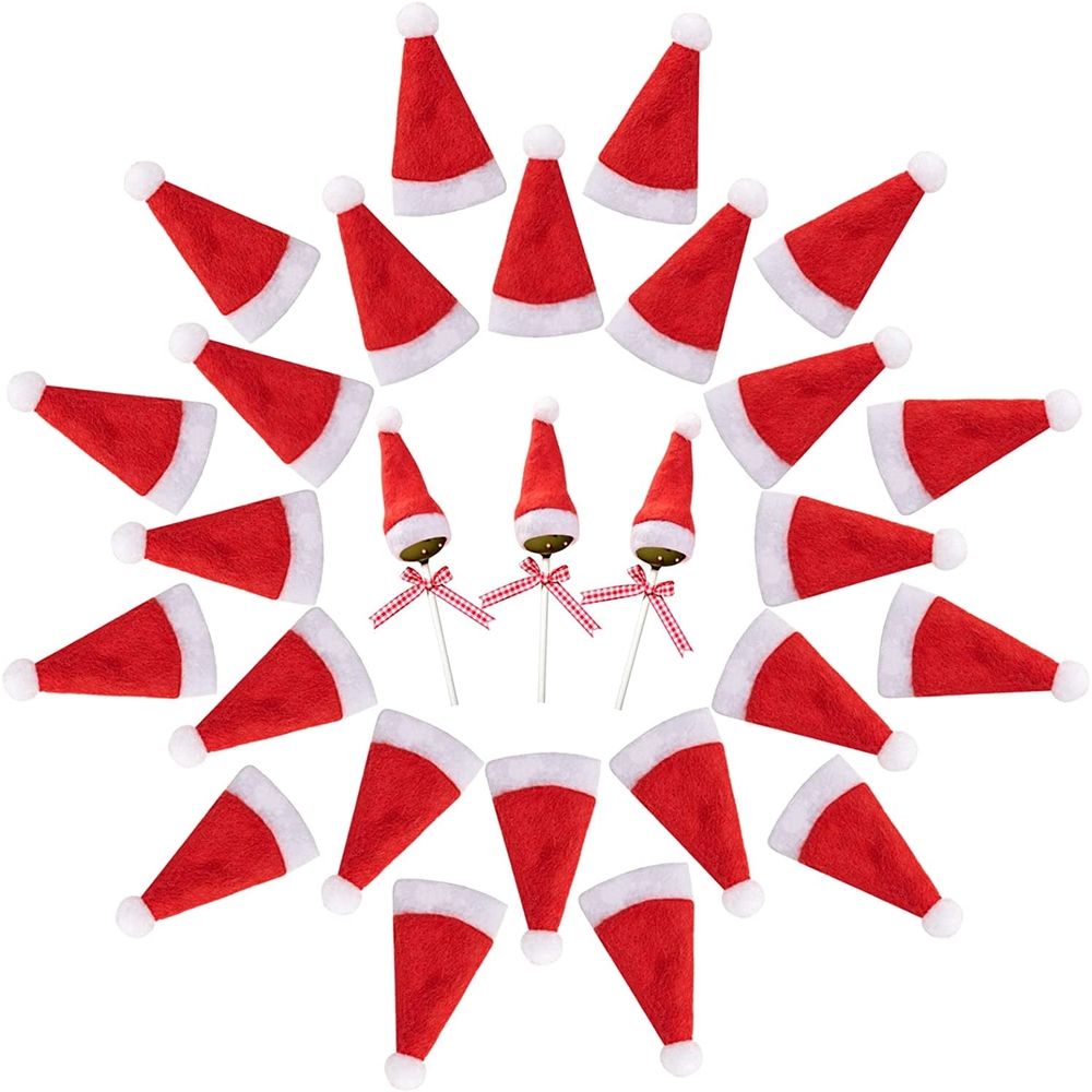 30pcs Mini Santa Hats- Christmas Lollipop Hat for Crafts- Mini Santa Claus Hat Wine Bottles Cover for Christmas Silverware Holders Table Dinner Decorations
