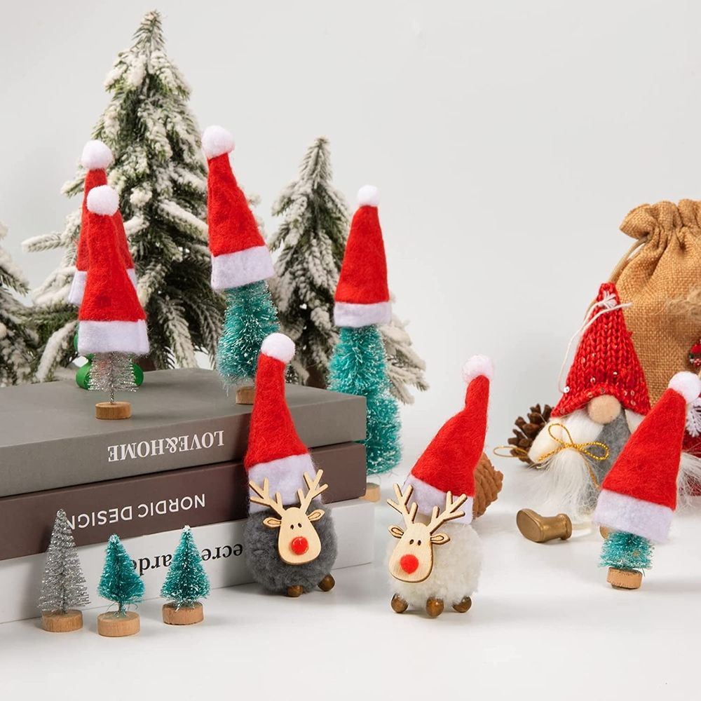 30pcs Mini Santa Hats- Christmas Lollipop Hat for Crafts- Mini Santa Claus Hat Wine Bottles Cover for Christmas Silverware Holders Table Dinner Decorations