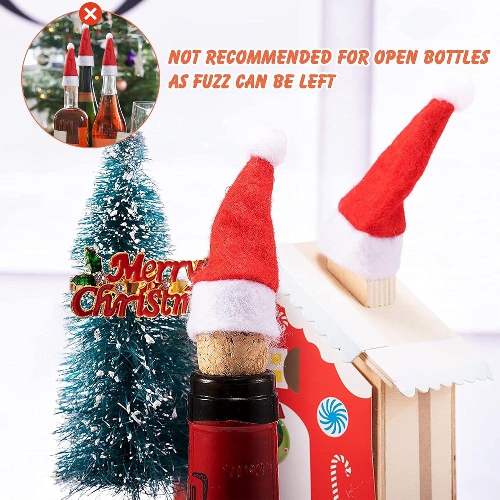 30pcs Mini Santa Hats- Christmas Lollipop Hat for Crafts- Mini Santa Claus Hat Wine Bottles Cover for Christmas Silverware Holders Table Dinner Decorations