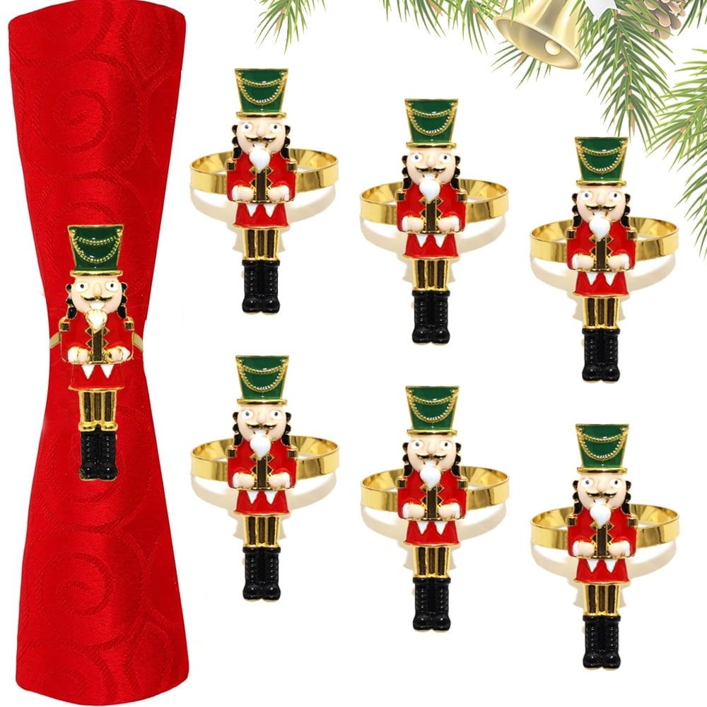 Christmas Nutcracker Napkin Rings Set of 6, Napkin Rings Metal Napkin Holders for Christmas Decoration Holiday Dinners Parties Wedding Valentine's Day