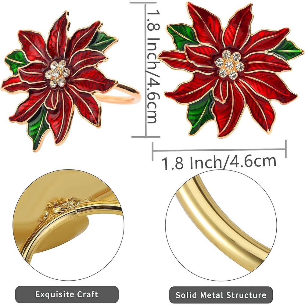 Christmas Napkin Rings Set of 6 Poinsettia Napkin Rings Gold Christmas Napkin Holder for Cloth Napkins Thanksgiving Christmas