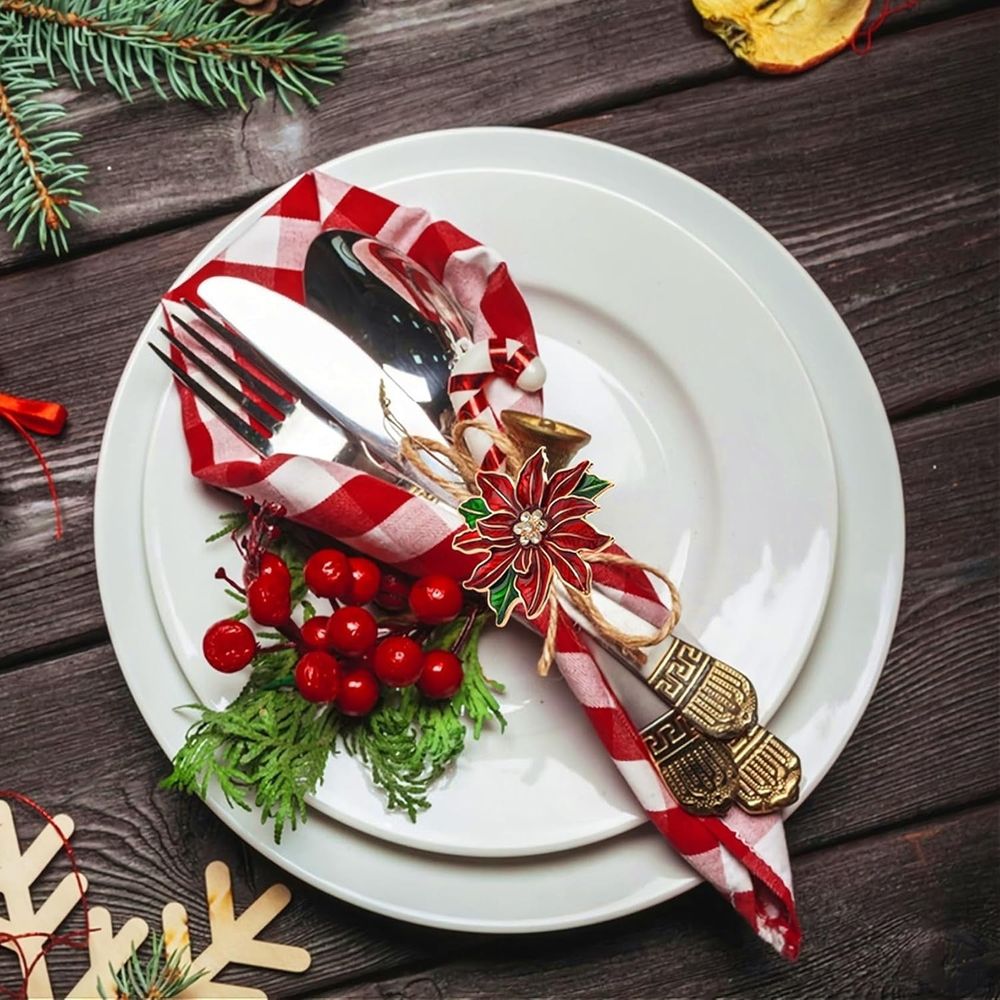 Christmas Napkin Rings Set of 6 Poinsettia Napkin Rings Gold Christmas Napkin Holder for Cloth Napkins Thanksgiving Christmas