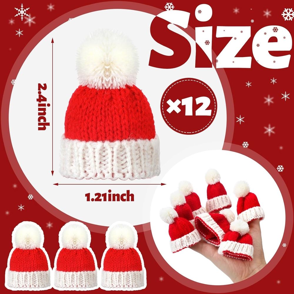 12PCS Mini Christmas Knit Hats Round Tiny Santa Hats with Knitting Doll Hats for Crafts Small Santa Hats Crafts Christmas Tree Ornaments Hats for DIY Hair Accessories