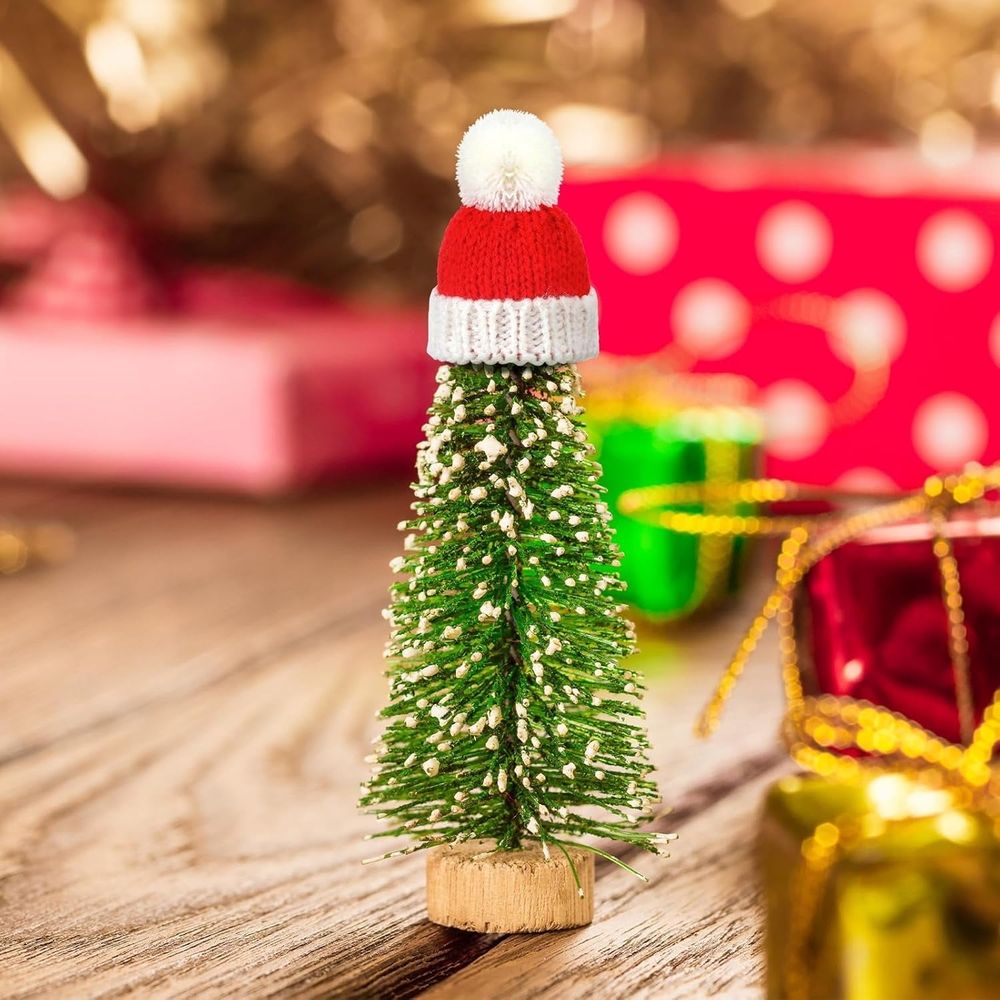 12PCS Mini Christmas Knit Hats Round Tiny Santa Hats with Knitting Doll Hats for Crafts Small Santa Hats Crafts Christmas Tree Ornaments Hats for DIY Hair Accessories