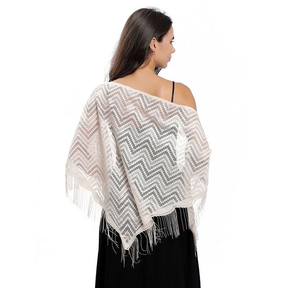 Women's Triangle Lace Shawls Wraps For Bride Wedding Floral Lightweight Fringe Scarf For Evening Party Dress