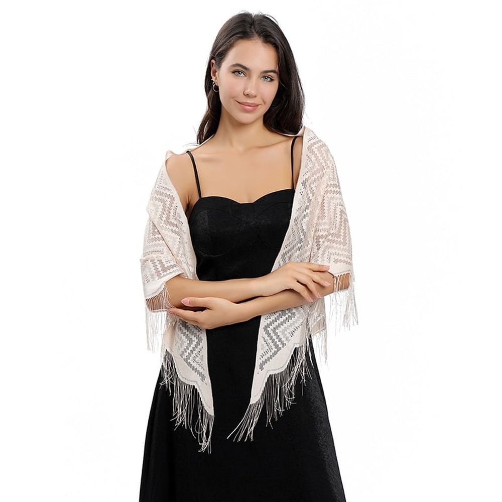 Women's Triangle Lace Shawls Wraps For Bride Wedding Floral Lightweight Fringe Scarf For Evening Party Dress
