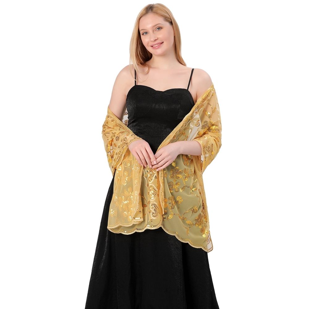 Women's Glittering 1920s Shawl Scarf Mesh Sequin Wedding Bridal Cape Fringed Evening Wraps Shawls