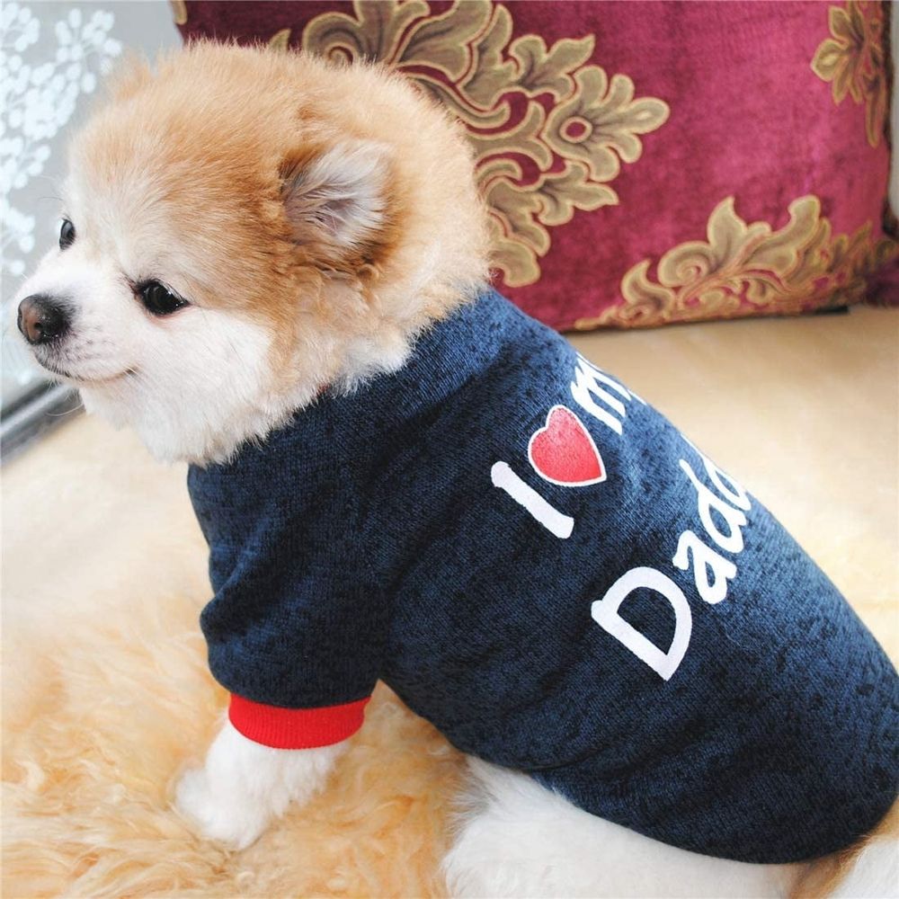 Dog Clothes I Love My Mommy&Daddy Design Outfit Apparel for Small Dogs Cats Pet Autumn Winter Warm Lining Cute Sweet Pug Yorkshire Chihuahua Pet Clothing