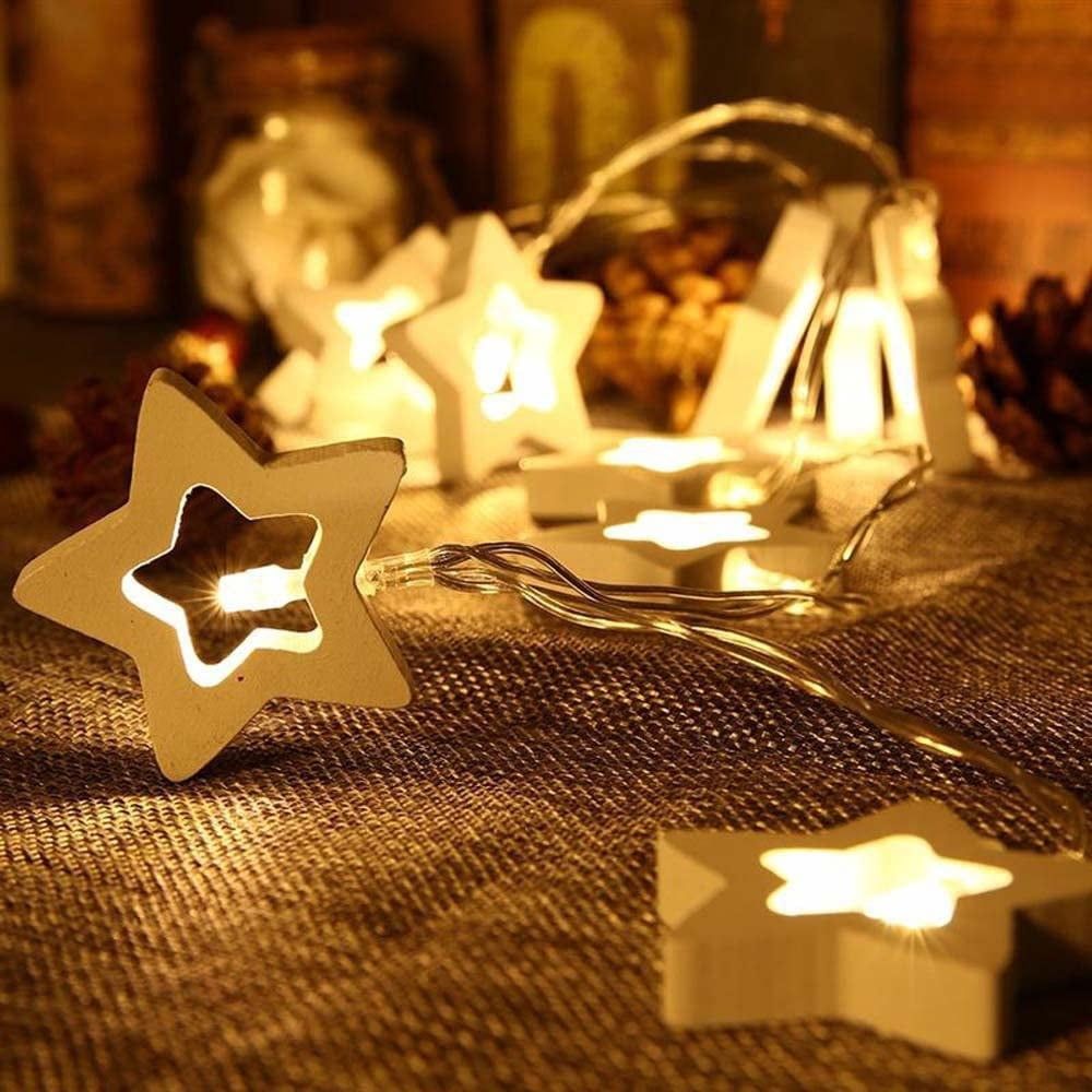 Wooden Star Fairy String Light Valentine's Day Star Shaped String Light Battery Operated String Led Light for Christmas Holiday Wedding Garden Birthday Party Indoor