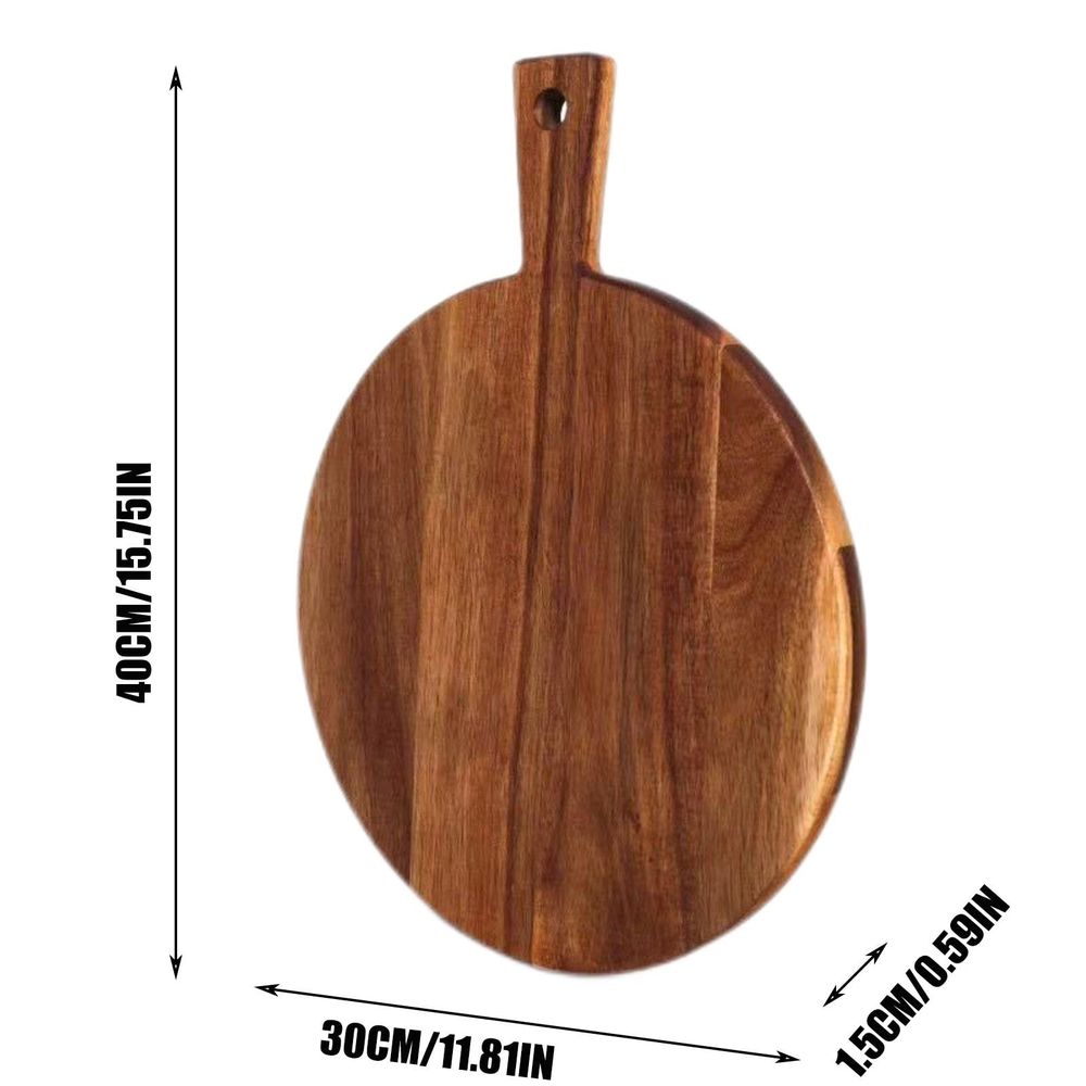 16" Round Wooden Chopping Board | Pizza & Serving Board for Meat, Cheese & Bread | Natural Wood Kitchen Cutting Board with Handle & Hanging Hole