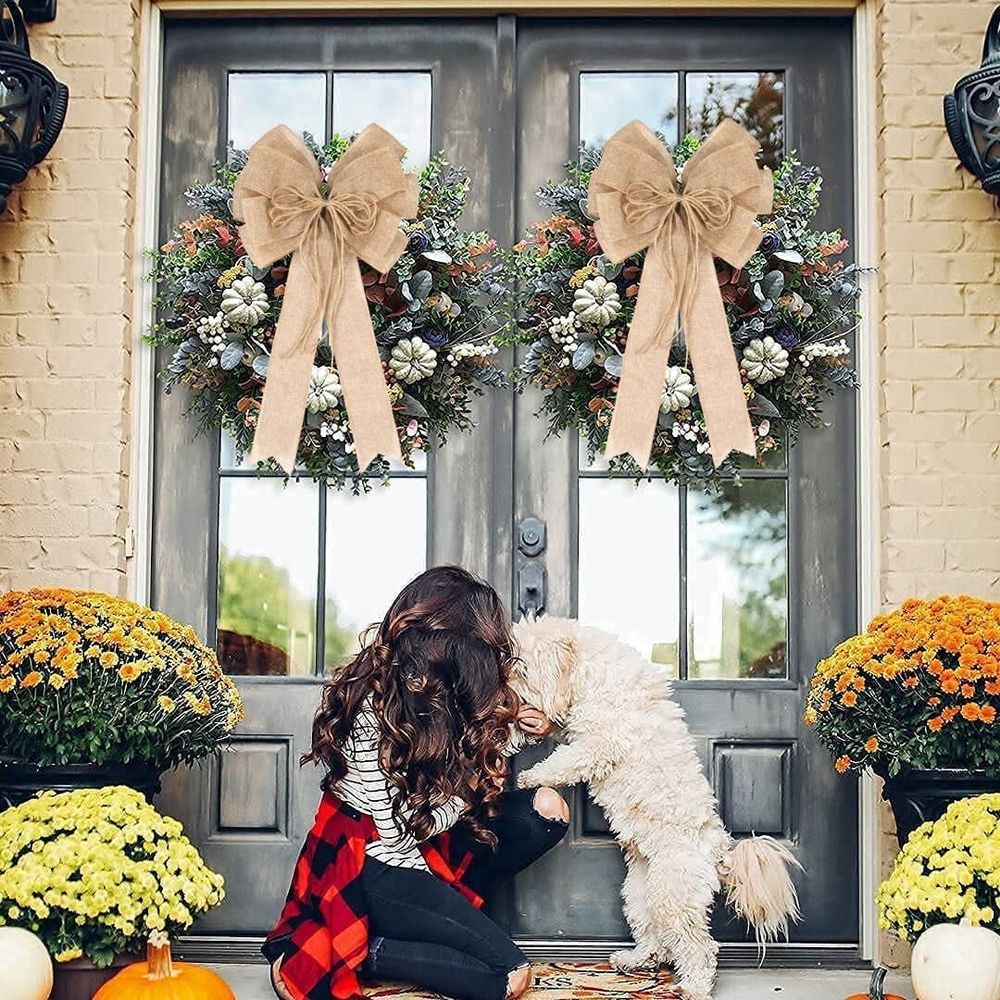 2PCS Christmas Bows Outdoor Decorations, Large Velvet Wreath Bow for Xmas Tree Topper Home Front Door Decor
