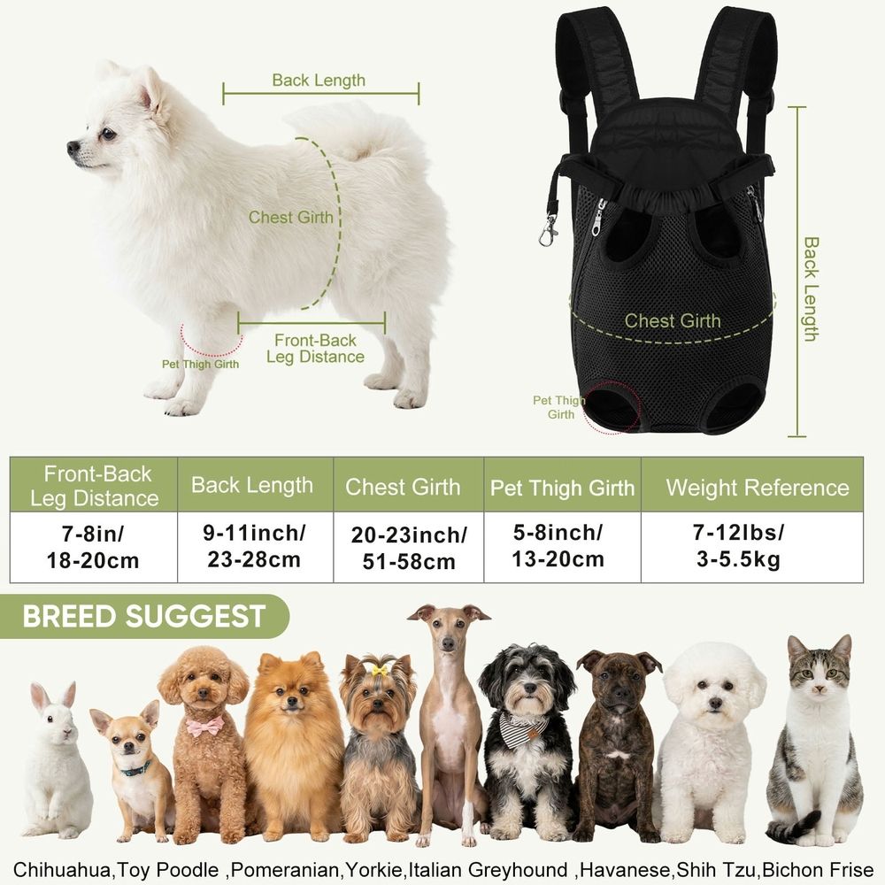 Upgraded Dog Carrier Backpack,Breathable Mesh,Portable Foldable Cat Carrier Sling for Hiking Camping,Adjustable Legs Out Pet Front Carriers Travel Bag for Small Dogs,Puppy,Cat,Rabbit,Black