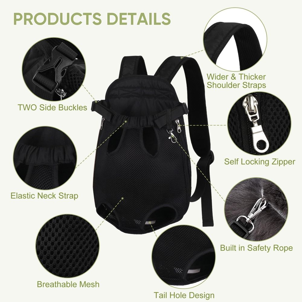 Upgraded Dog Carrier Backpack,Breathable Mesh,Portable Foldable Cat Carrier Sling for Hiking Camping,Adjustable Legs Out Pet Front Carriers Travel Bag for Small Dogs,Puppy,Cat,Rabbit,Black