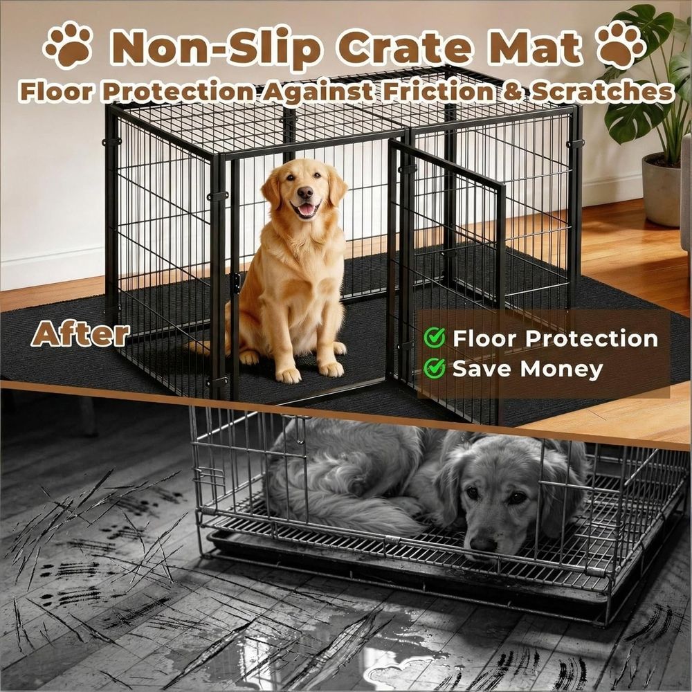 Dog Crate Mat, 24 in X 36 in Dog Playpen Mat Rubber Kennel Mat Extra Large Liner for Under Dog Crate cages, Absorbent Urine, Puppy Pee Pad Reusable Washable Floor Protector Waterproof