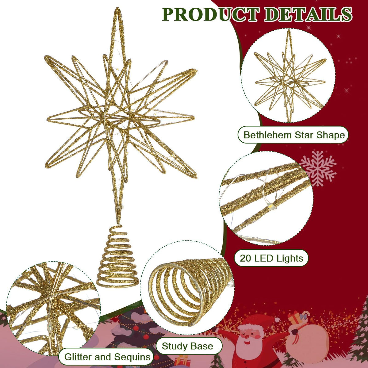 Large Christmas Star Tree Topper ,12.5 Inch Star Tree Topper Glitter Sparkle Xmas Treetop Ornament for Home Holiday Party Decorations(Gold)
