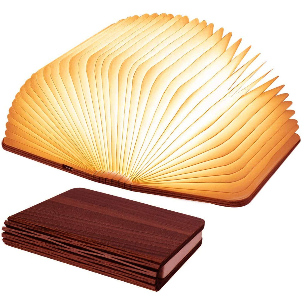 Wooden Book Lamp, Foldable Paper Books Light, Novelty Lighting 360° Bookshaped Night Light,  Paper Lantern for Bookish Decor & Book Lovers Gifts, Christmas Gifts Choice（10.5*14.5*3.8cm)