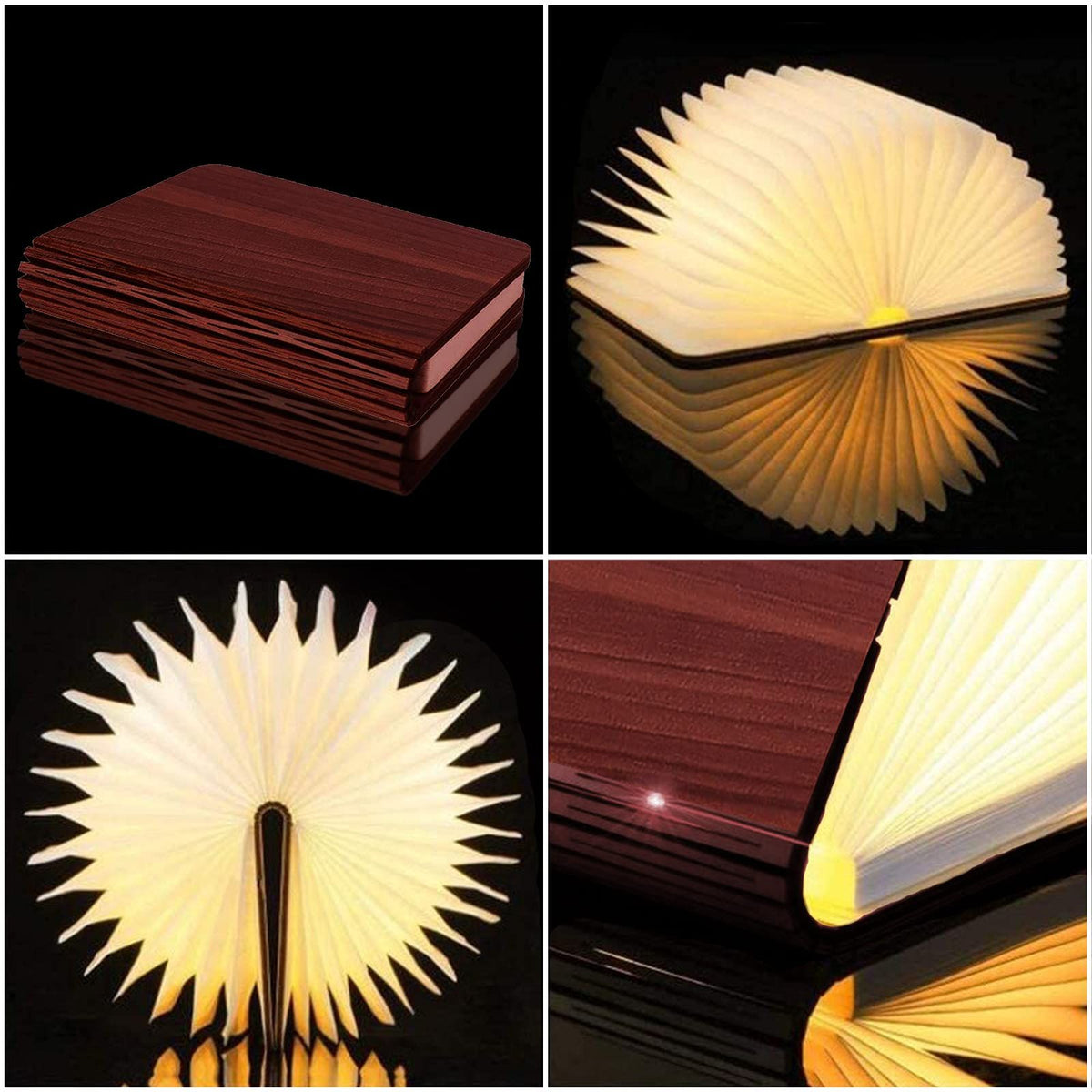 Wooden Book Lamp, Foldable Paper Books Light, Novelty Lighting 360° Bookshaped Night Light,  Paper Lantern for Bookish Decor & Book Lovers Gifts, Christmas Gifts Choice（10.5*14.5*3.8cm)
