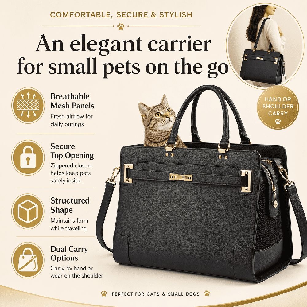 Fashion Dog Purse Carrier for Small Dogs with Shoulder Strap - PU Leather Pet Carrier for Dogs and Cats Up to 7 lbs, Airline Approved Soft-Sided Travel Carrier with Mesh Ventilation and Extra Pocket