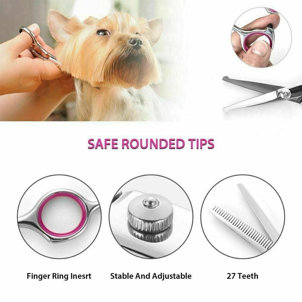 Titanium Coated Professional 6 in 1 4CR Stainless Steel Dog Grooming Scissors with Safety Round Tip, Heavy Duty Pet Grooming Scissor for Dogs, Cats and Other Animals
