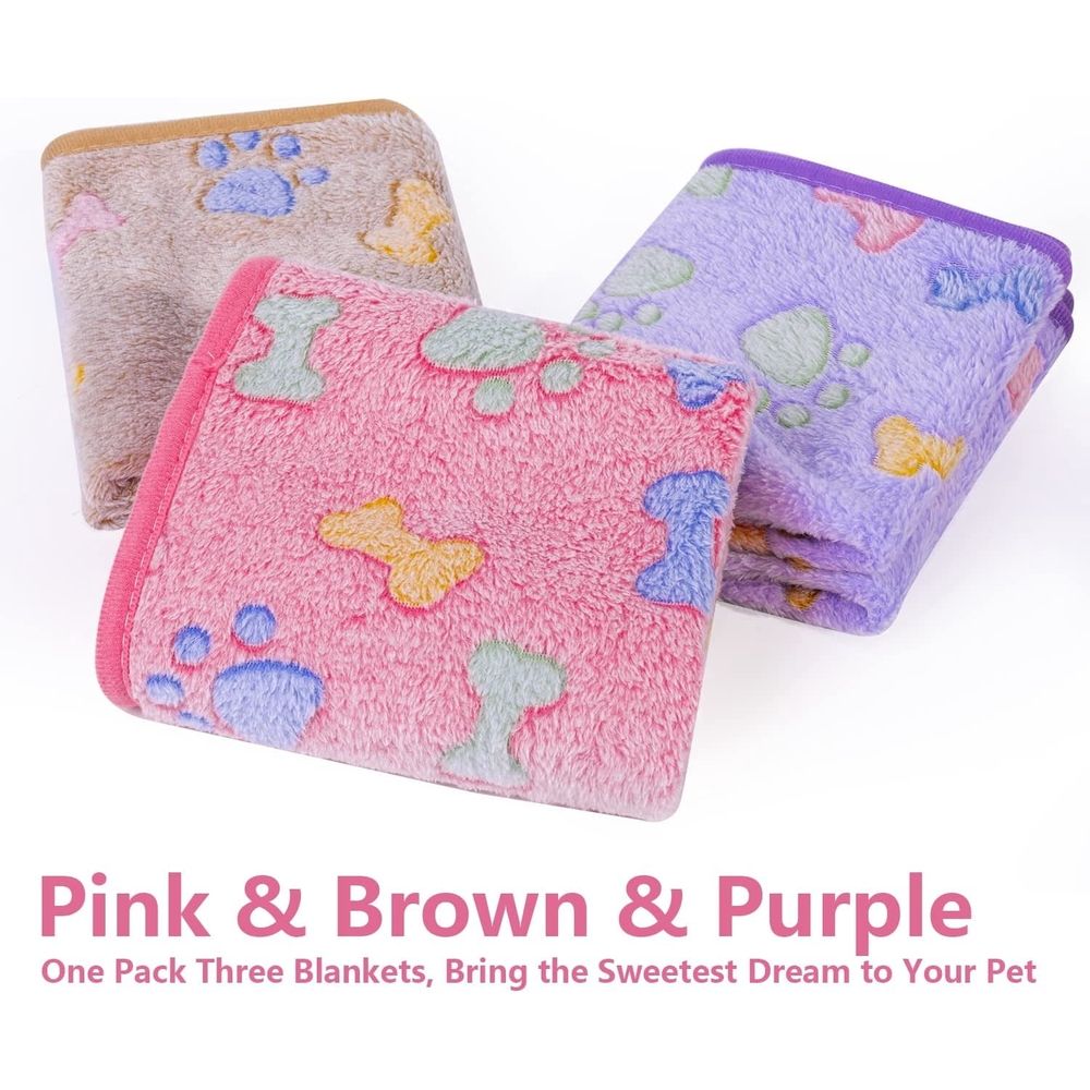 3PCS Pet Blanket Soft Fleece Fluffy Blanket Warm Cute Paw Print Throw Blanket Puppy Kitten Sleep Mat Bed Covers for Dog Puppy Cat