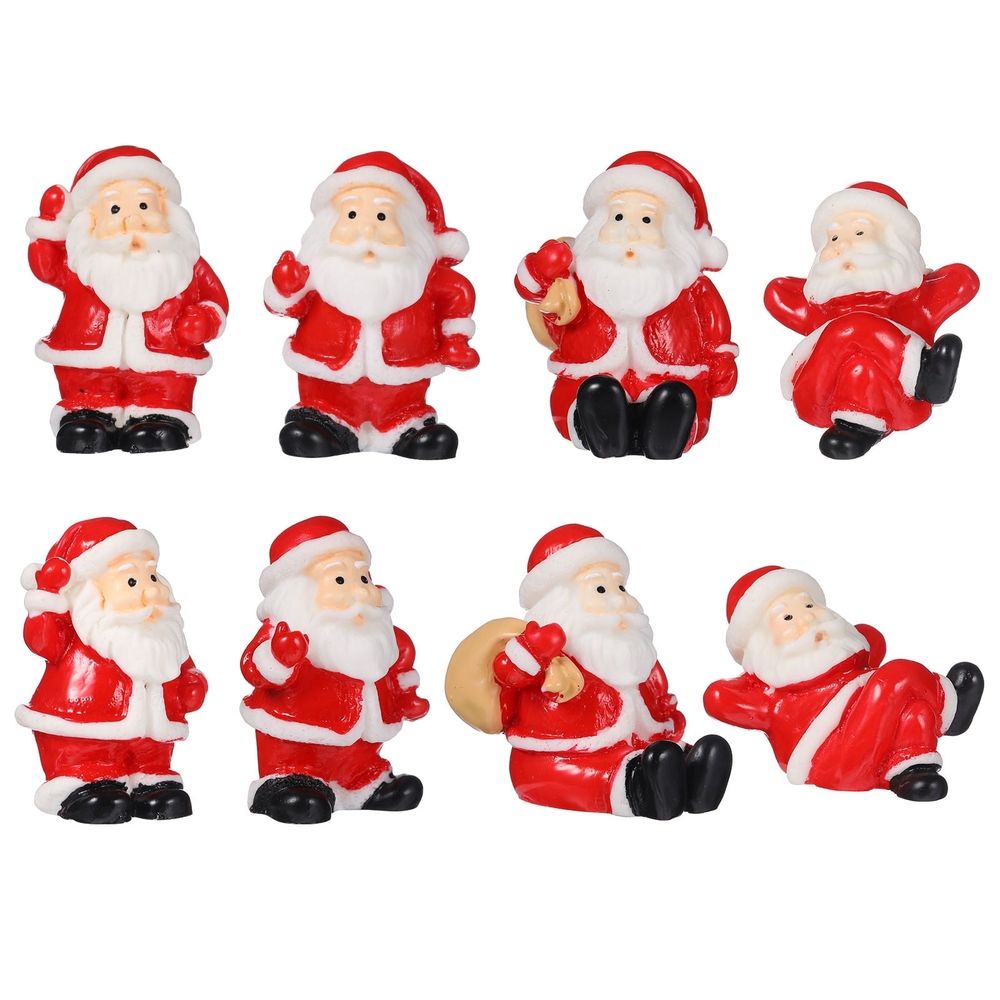 12Pcs Santa Claus Figures Red Resin for Christmas Decorative Miniature Gardens and Photography