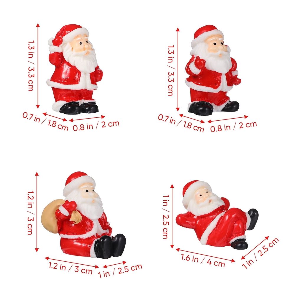 12Pcs Santa Claus Figures Red Resin for Christmas Decorative Miniature Gardens and Photography