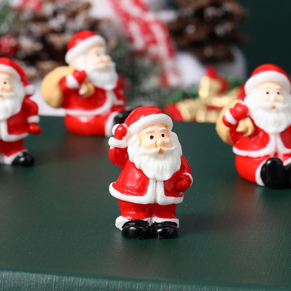 12Pcs Santa Claus Figures Red Resin for Christmas Decorative Miniature Gardens and Photography