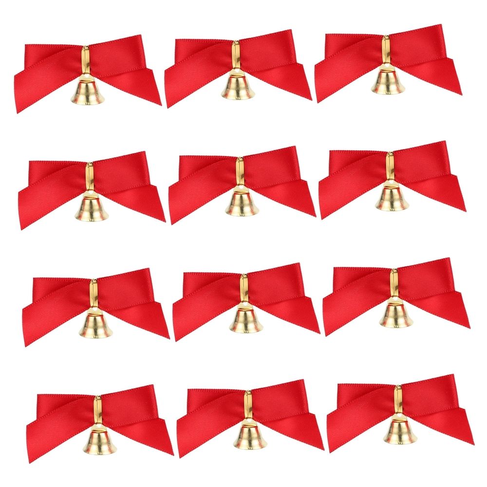 24Pcs Red Bow Christmas Tree Hanging Decorations with Small Golden Bells for Festival and Holiday Decor