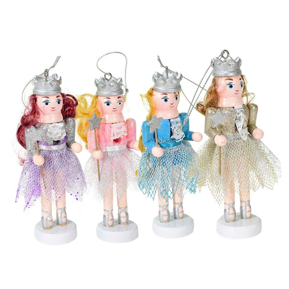 Set of 4 Small Wooden Hanging Nutcracker Ornaments, Decorative Holiday Figurines