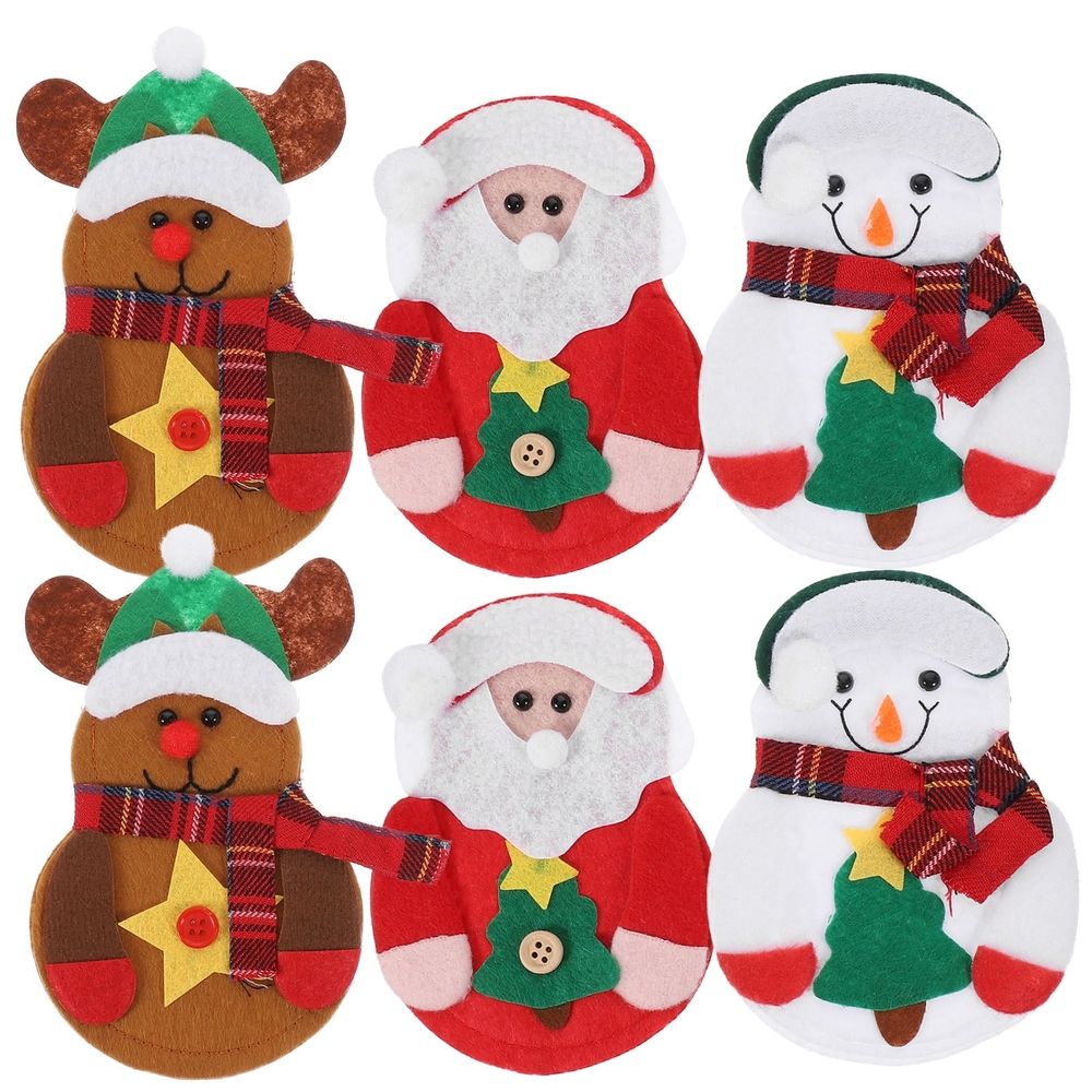 Christmas Snowman Kitchen Decor Set with 6 Non-Woven Fabric Silverware Holders for Holiday Table