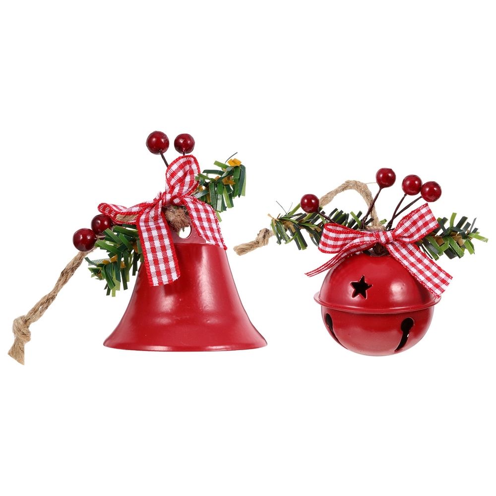 Christmas Bell Ornaments Red Iron 2Set Decorative Item