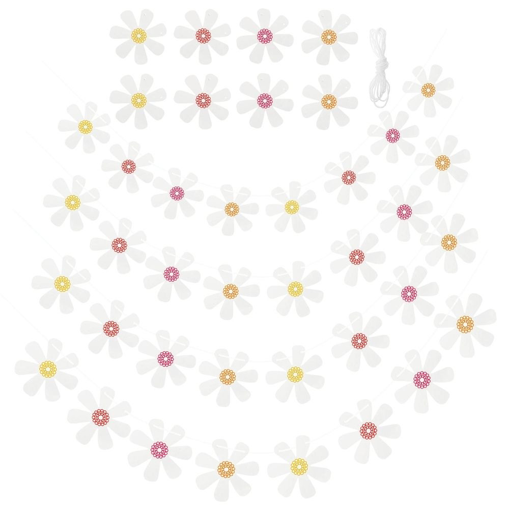 Happy Birthday Banner Daisy Garland Bunting Decor White Paper 5Pack 6.68x6.68x0.04in
