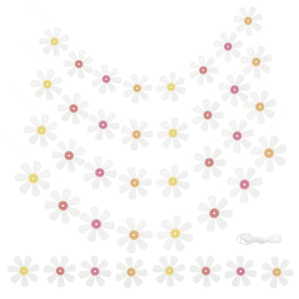 Happy Birthday Banner Daisy Garland Bunting Decor White Paper 5Pack 6.68x6.68x0.04in