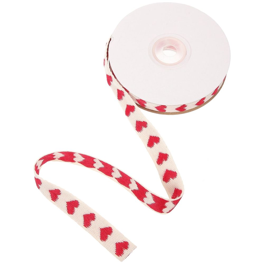 Red Fabric Ribbon for Crafts with Heart Pattern Cuttable and Wear Resistant for Decoration