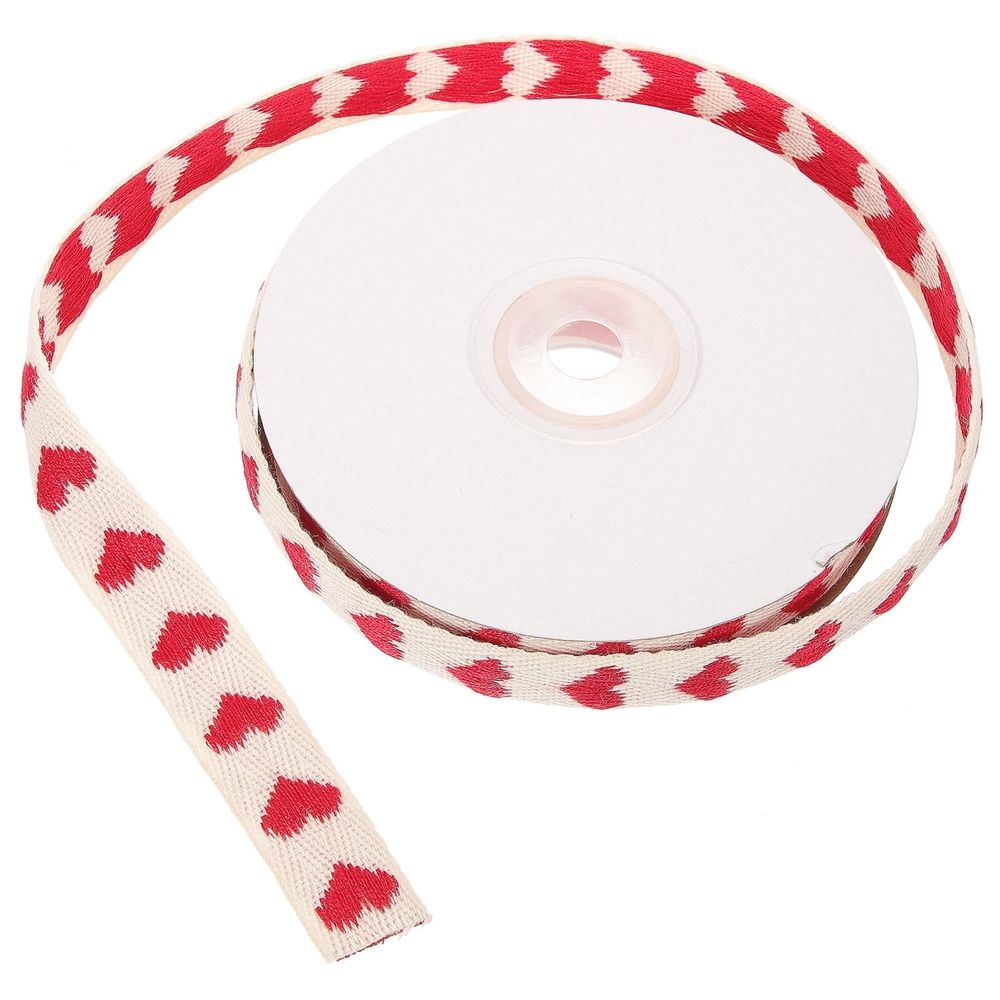 Red Fabric Ribbon for Crafts with Heart Pattern Cuttable and Wear Resistant for Decoration