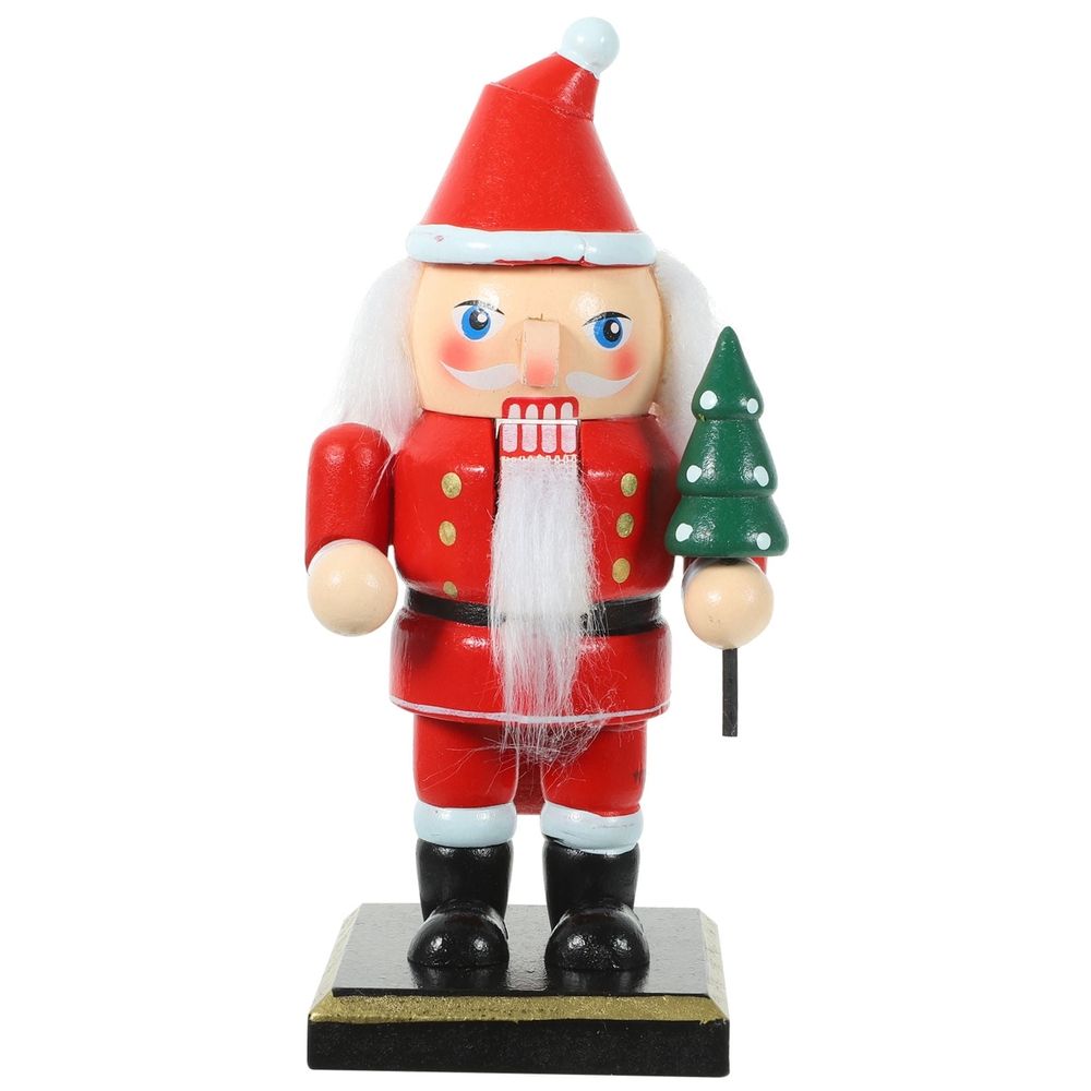 Christmas Wood Santa Nutcracker Figure Red Desktop Decor for Hotel Restaurant and Coffee Shop