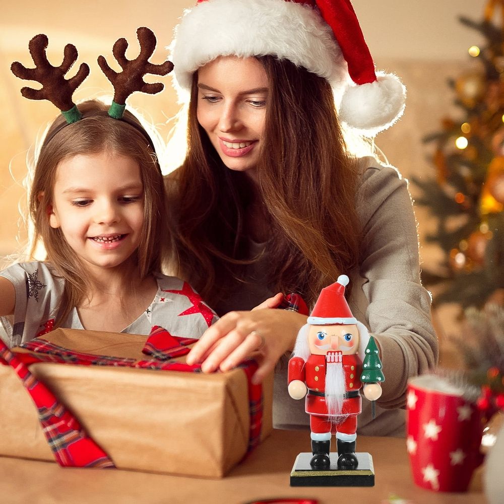 Christmas Wood Santa Nutcracker Figure Red Desktop Decor for Hotel Restaurant and Coffee Shop