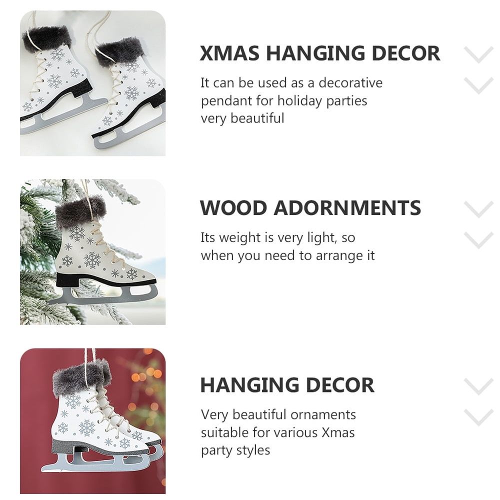 2-Pack Wooden Ice Skate Ornaments 11x10.5cm Christmas Tree Decorations Festive Holiday Shoe Accents for Parties