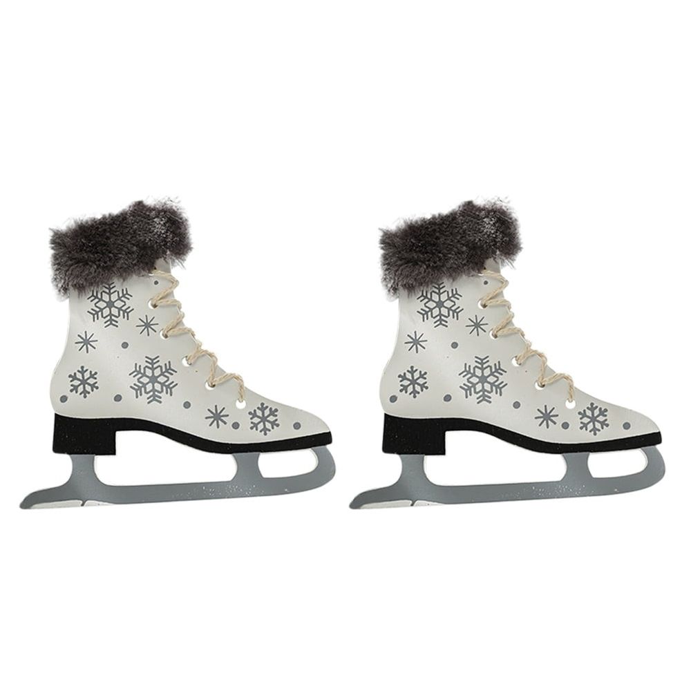 2-Pack Wooden Ice Skate Ornaments 11x10.5cm Christmas Tree Decorations Festive Holiday Shoe Accents for Parties