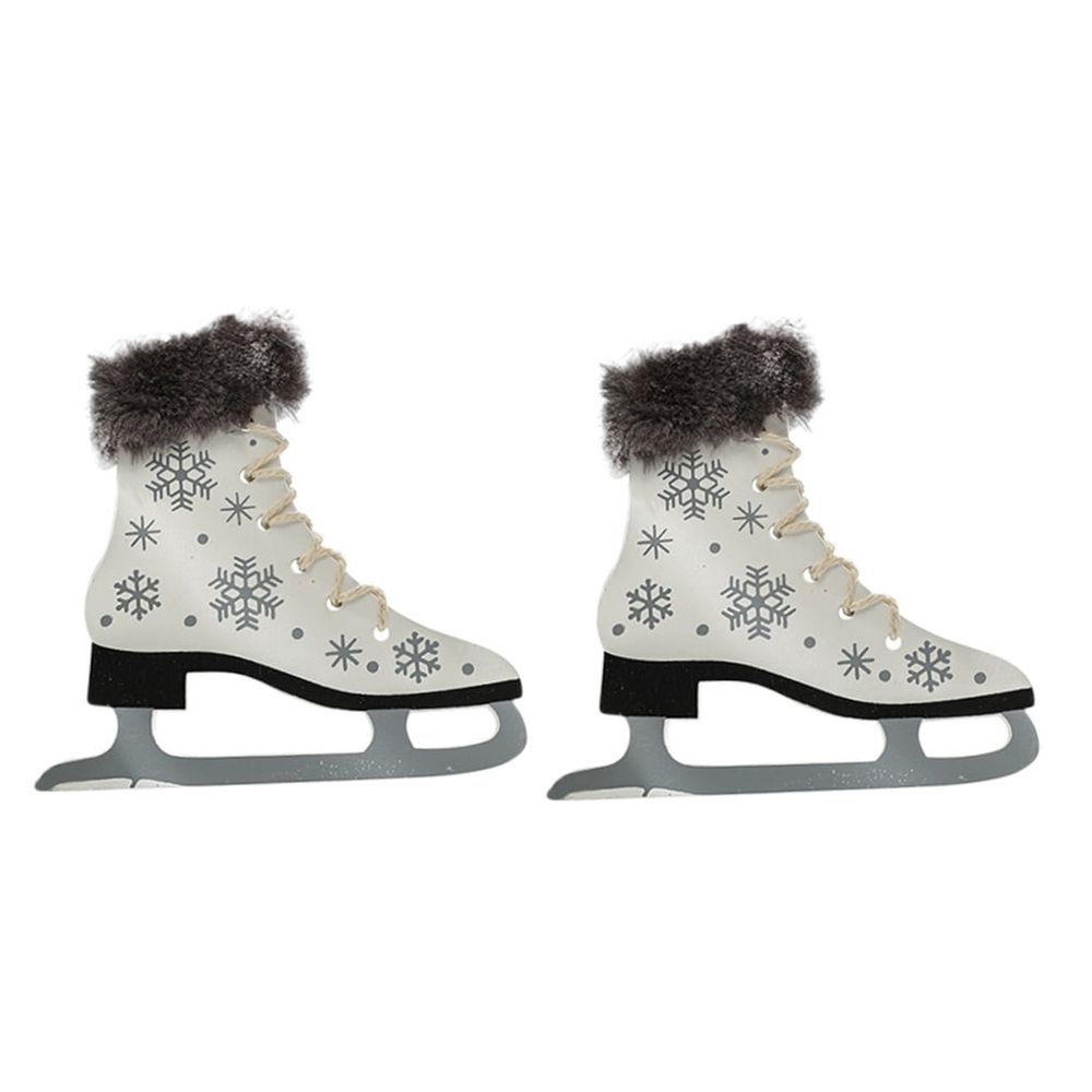 2-Pack Wooden Ice Skate Ornaments 11x10.5cm Christmas Tree Decorations Festive Holiday Shoe Accents for Parties