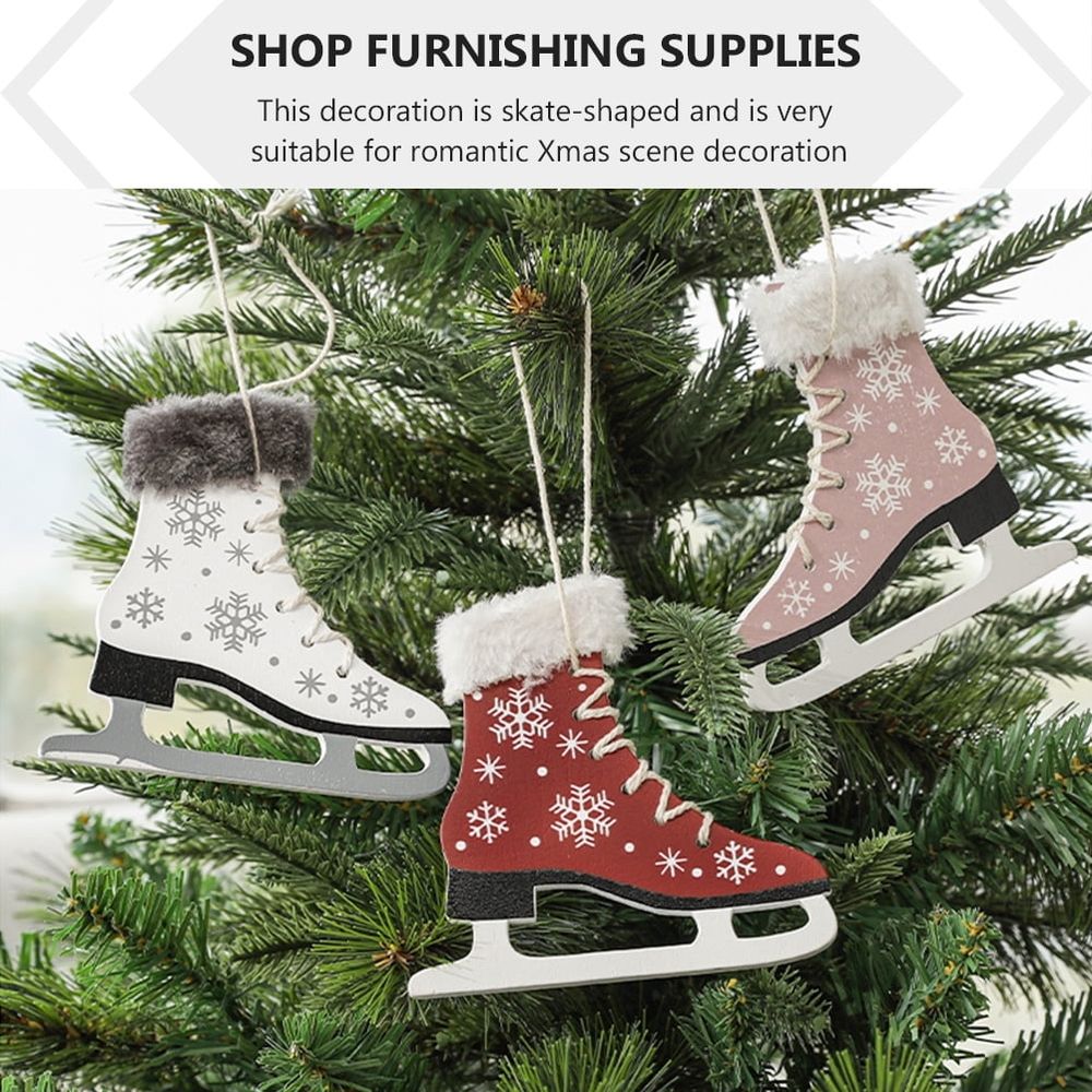 2-Pack Wooden Ice Skate Ornaments 11x10.5cm Christmas Tree Decorations Festive Holiday Shoe Accents for Parties