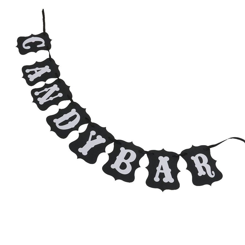 Paper Wedding Banner Candy Bar Cardboard  Flag Decoration Black and White
