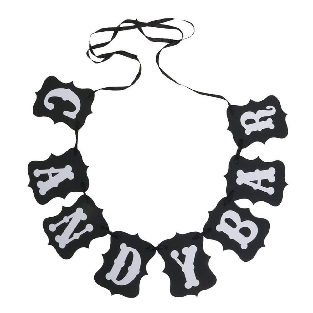 Paper Wedding Banner Candy Bar Cardboard  Flag Decoration Black and White